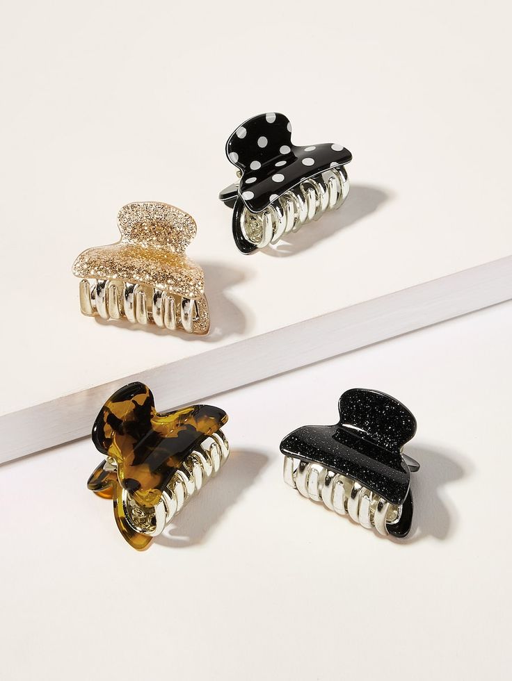 Set Of 4-Glitter & Tortoiseshell Hair Claw